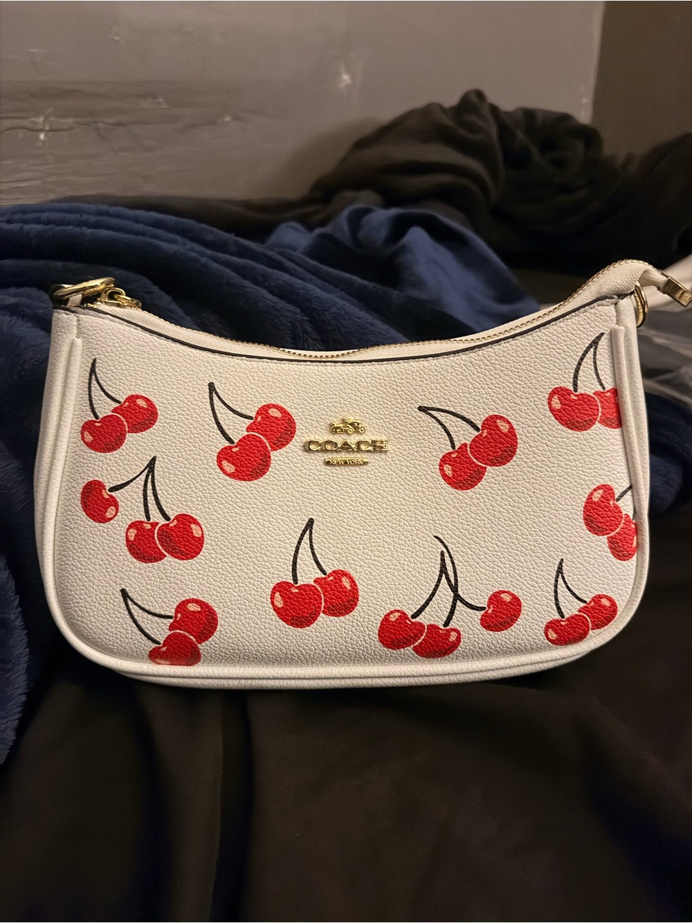 Coach White Leather Mini Bag with Red Cherry Print